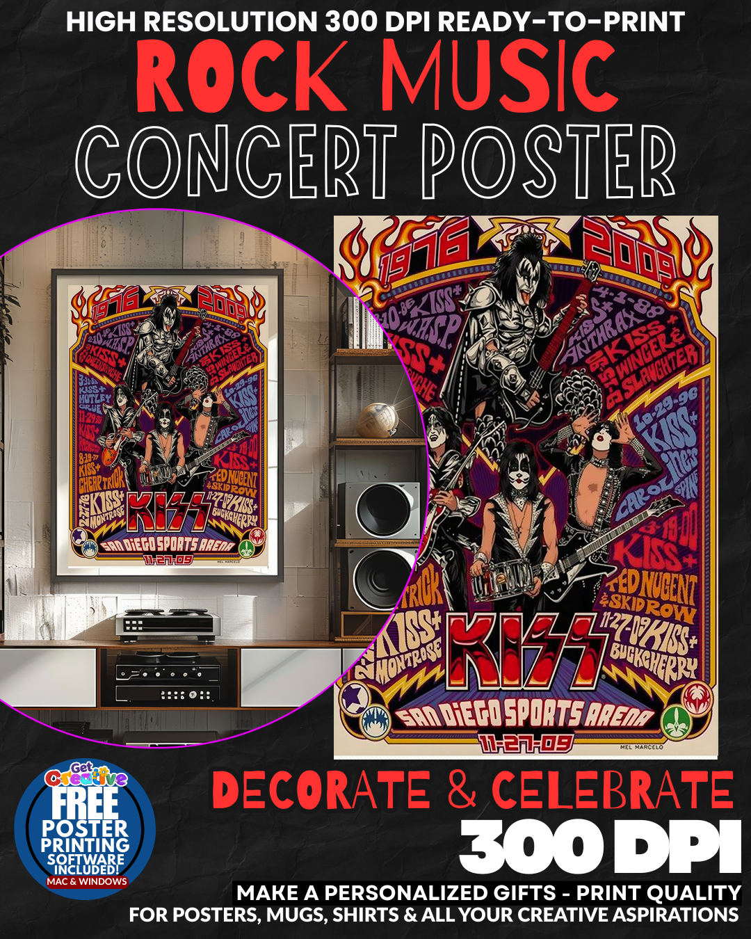 Kiss 4 Music Rock Concert Poster Wall Art