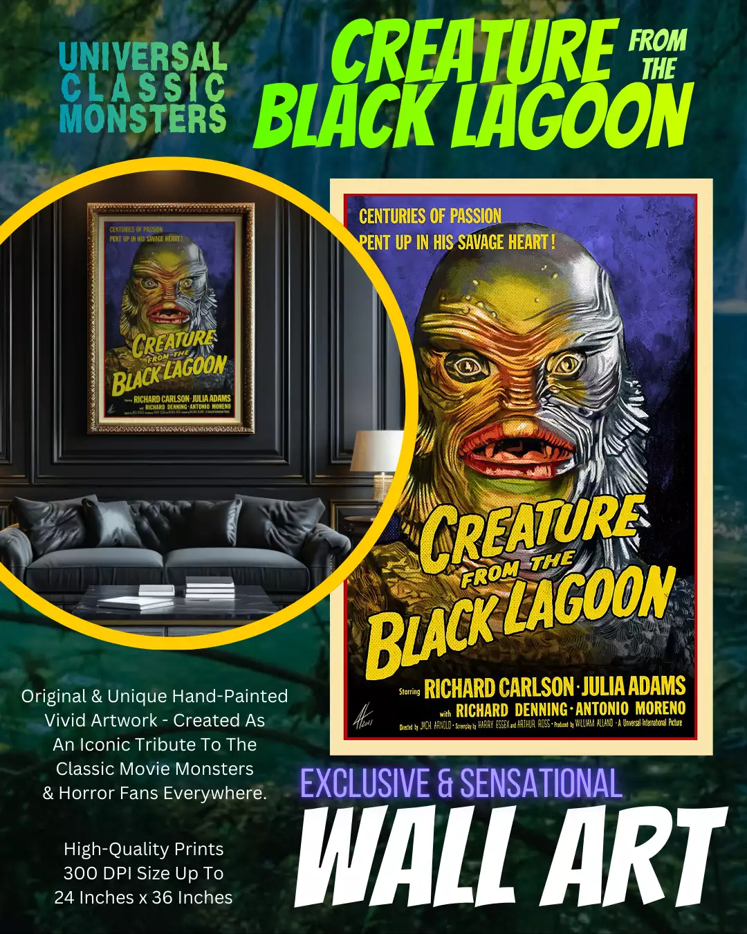 Universal Monsters Creature From The Black Lagoon - Classic Movie Poster Art