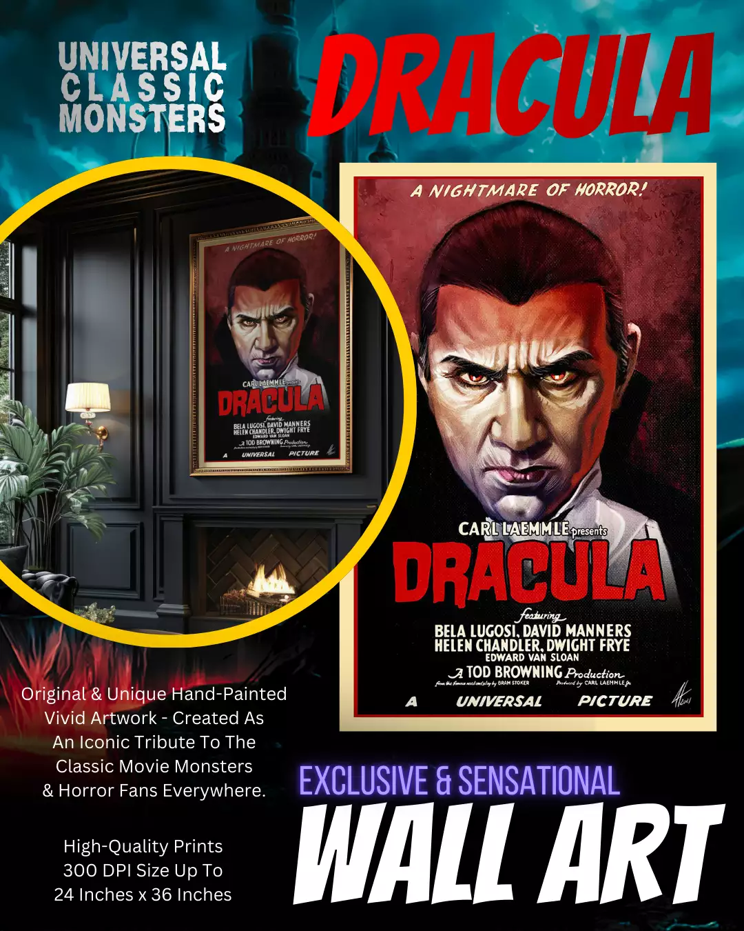 Universal Monsters Dracula - Classic Horror Movie Poster Art