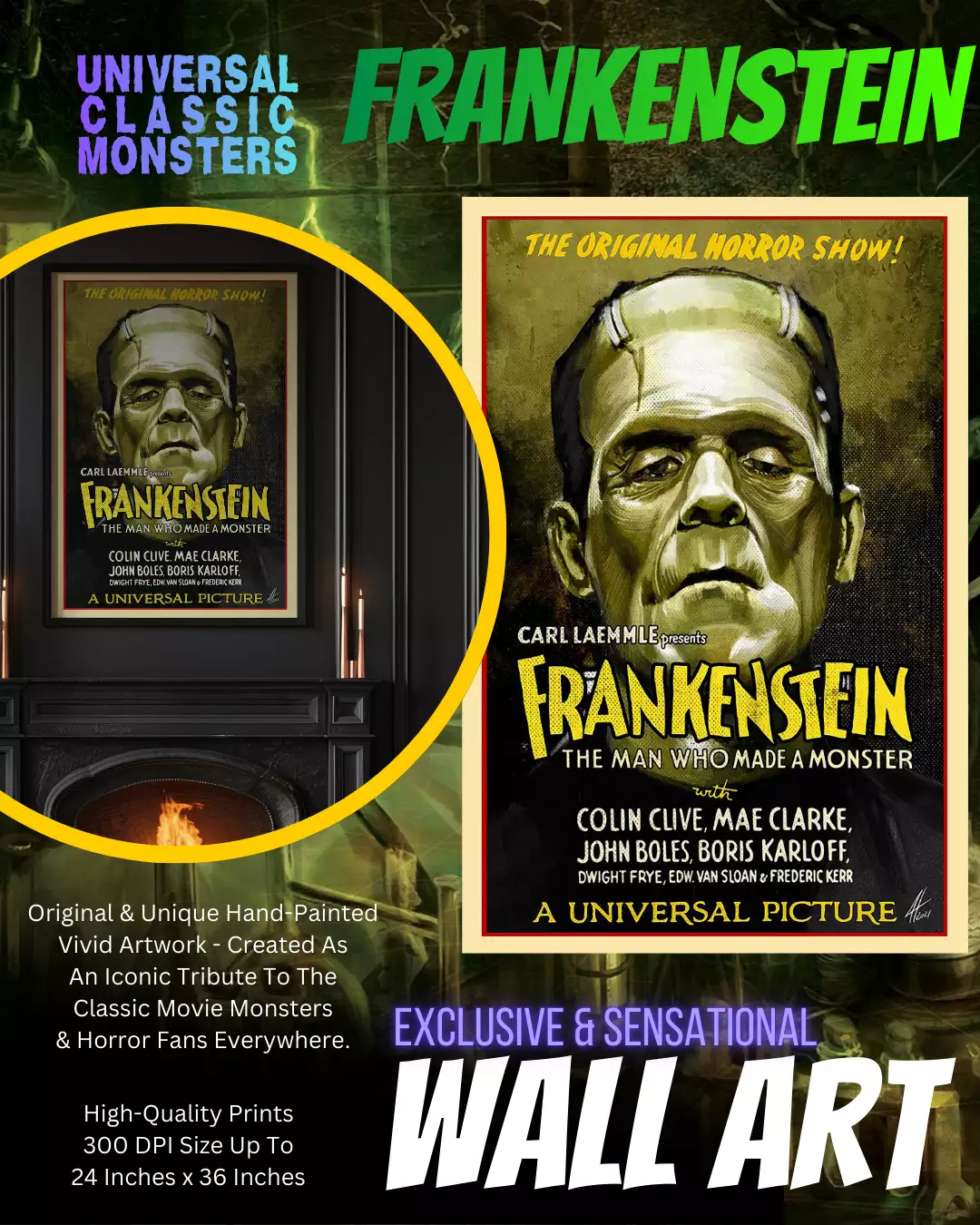 Universal Monsters Frankenstein - Classic Horror Movie Poster Art