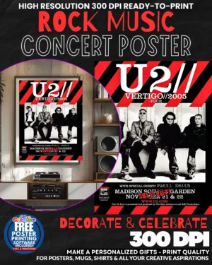 U2 5 Music Rock Concert Poster Wall Art
