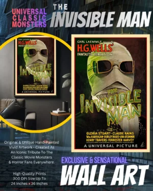 Universal Monsters The Invisible Man - Classic Horror Movie Poster Art